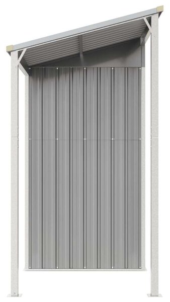 Világosszürke fészer meghosszabbított tetővel 277x110,5x181 cm