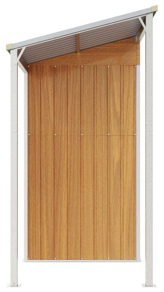 Világosbarna fészer meghosszabbított tetővel 277x110,5x181 cm