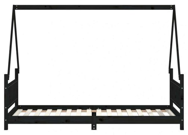Fekete gyerek tömör fenyőfa ágykeret 80 x 200 cm
