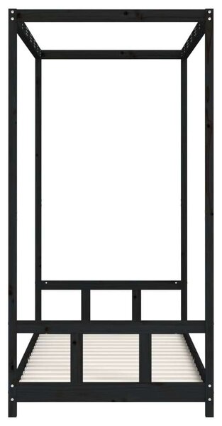 Fekete gyerek tömör fenyőfa ágykeret 90 x 200 cm