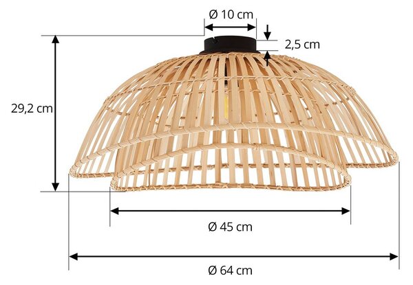 Lindby mennyezeti lámpa Ilajus, Ø 62 cm, natúr bambusz, dimmelhető, Világos fa, Nappali / Étkező, Bambusz, Skandináv