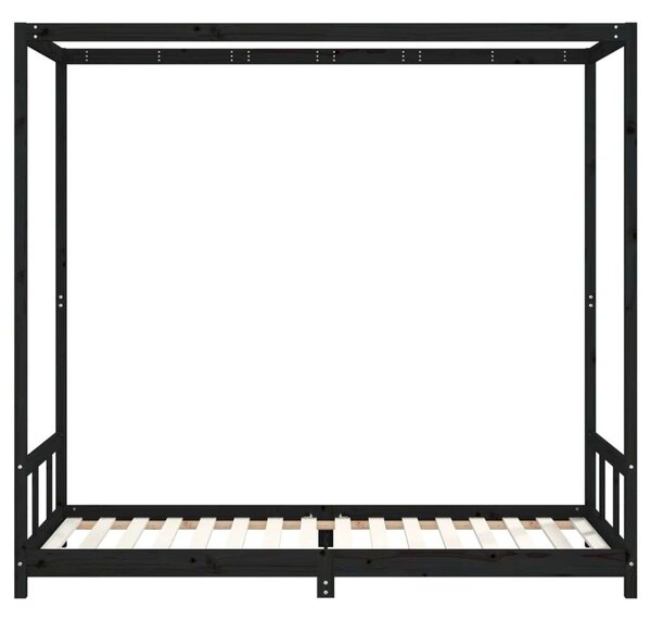 Fekete gyerek tömör fenyőfa ágykeret 90 x 200 cm