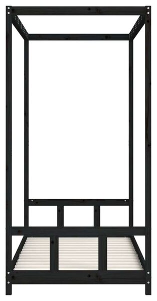 Fekete gyerek tömör fenyőfa ágykeret 90 x 190 cm