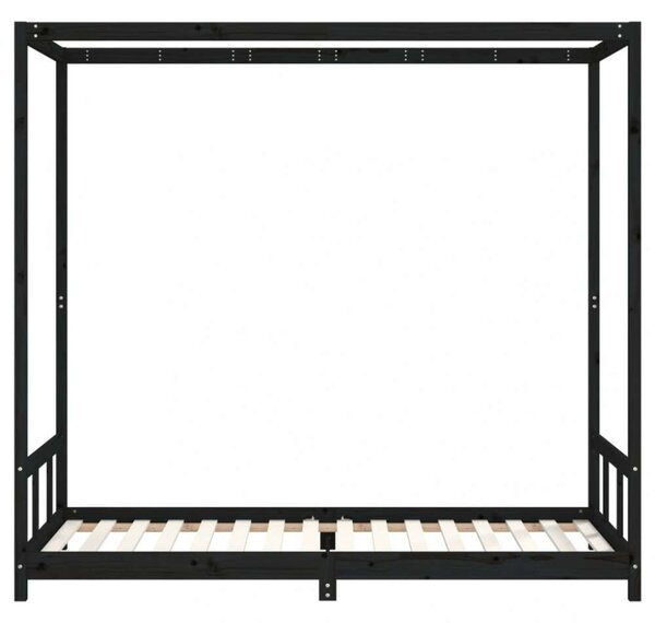 Fekete gyerek tömör fenyőfa ágykeret 90 x 200 cm