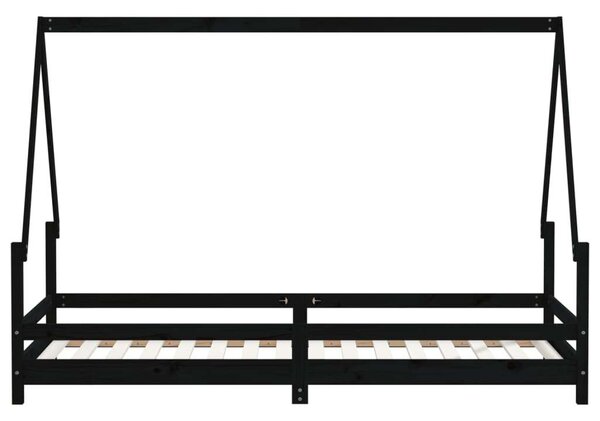 Fekete gyerek tömör fenyőfa ágykeret 80 x 200 cm