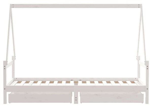 Fehér gyerek tömör fenyőfa ágykeret fiókokkal 80 x 200 cm