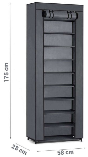 Massido textil Cipőtároló 10 polccal, 175x58x28cm - Grafit
