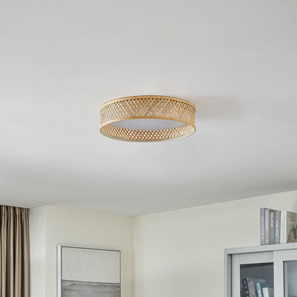 Lindby LED mennyezeti lámpa Eilif, bambusz, Ø 40 cm, Világos fa, Nappali / Étkező, Bambusz, Modern