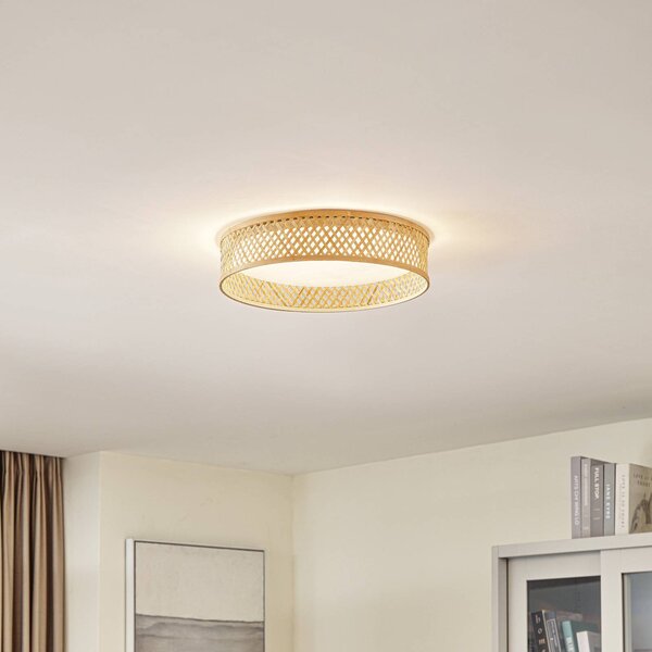 Lindby LED mennyezeti lámpa Eilif, bambusz, Ø 40 cm, Világos fa, Nappali / Étkező, Bambusz, Modern