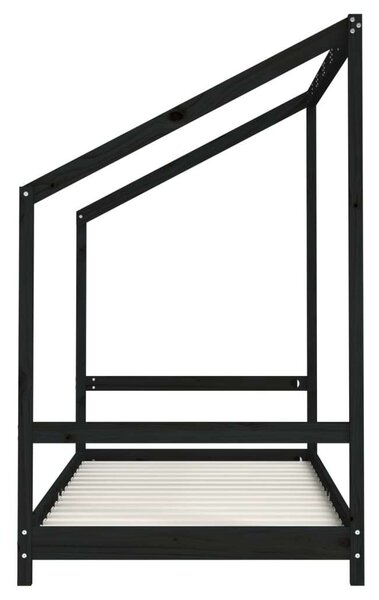 Fekete gyerek tömör fenyőfa ágykeret 90 x 200 cm