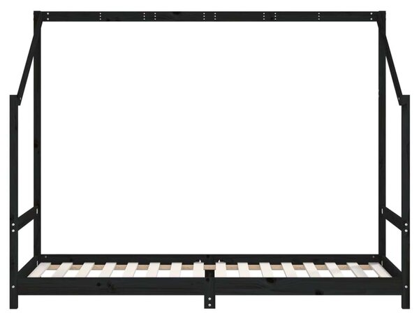 Fekete gyerek tömör fenyőfa ágykeret 90 x 200 cm