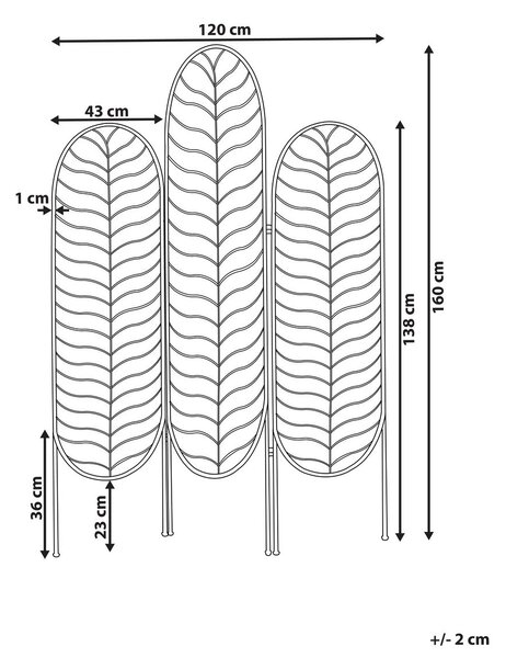 3 paneles térelválasztó PESCIA Arany 120 cm 160 cm
