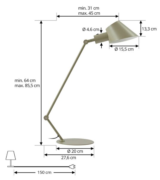 Lindby Corali asztali lámpa, világoszöld, fém, magasság 64cm, Zöld, Nappali / Étkező, fém, Modern