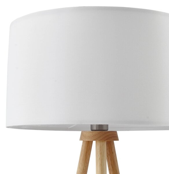 Lindby Adamio állólámpa, Ø 45,5 cm, fehér, textil, állvány, háromlábú, Világos fa, Nappali / Étkező, Fa, Vidéki otthon / Rusztikus