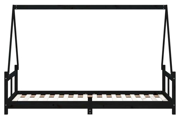 Fekete gyerek tömör fenyőfa ágykeret 80 x 200 cm