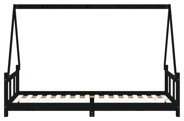 Fekete gyerek tömör fenyőfa ágykeret 90 x 200 cm