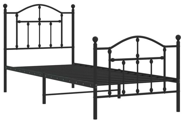 Fekete fém ágykeret fej- és lábtámlával 80 x 200 cm