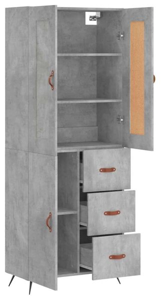Betonszürke szerelt fa magasszekrény 69,5 x 34 x 180 cm