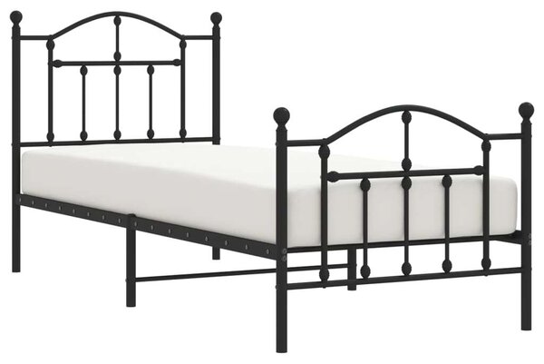 Fekete fém ágykeret fej- és lábtámlával 80 x 200 cm