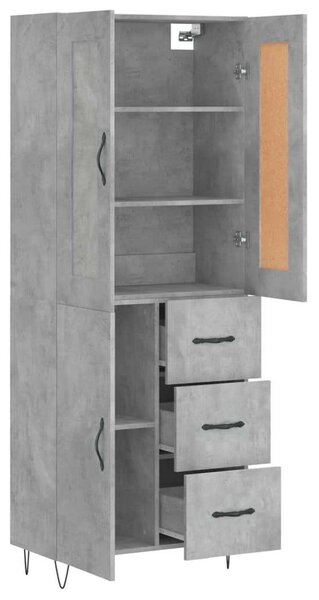 Betonszürke szerelt fa magasszekrény 69,5 x 34 x 180 cm