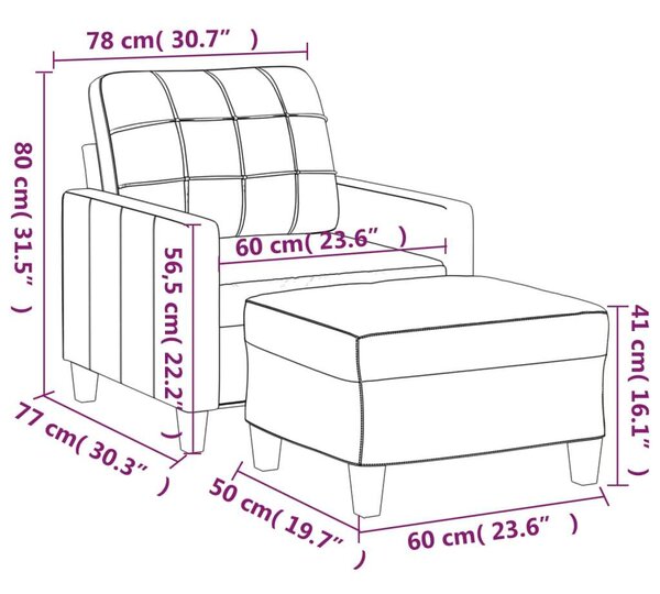 Kávészínű műbőr kanapéfotel lábtartóval 60 cm