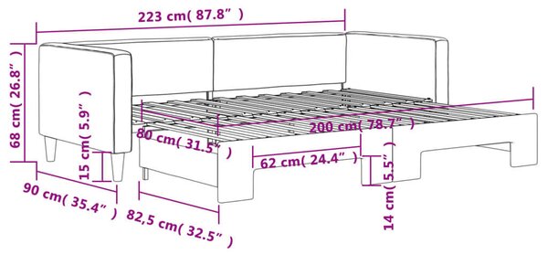 Fekete kihúzható szövet heverő 80 x 200 cm