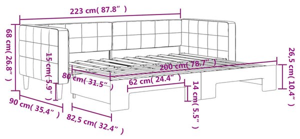 Fekete kihúzható bársony heverő 80 x 200 cm