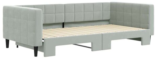 Világosszürke kihúzható bársony heverő 100 x 200 cm