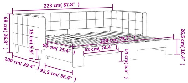 Sötétzöld kihúzható bársony heverő 90 x 200 cm