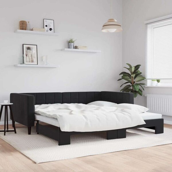 Fekete kihúzható bársonyheverő 100 x 200 cm
