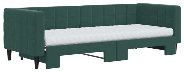 Sötétzöld kihúzható bársony heverő matraccal 80 x 200 cm