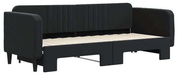 Fekete kihúzható bársony heverő 80 x 200 cm