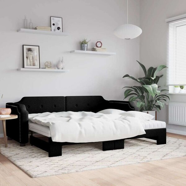 Fekete kihúzható szövet heverő matracokkal 80 x 200 cm