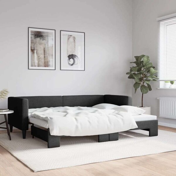Fekete kihúzható szövet heverő 80 x 200 cm