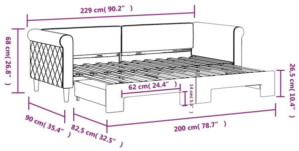 Fekete kihúzható bársony heverő 80 x 200 cm