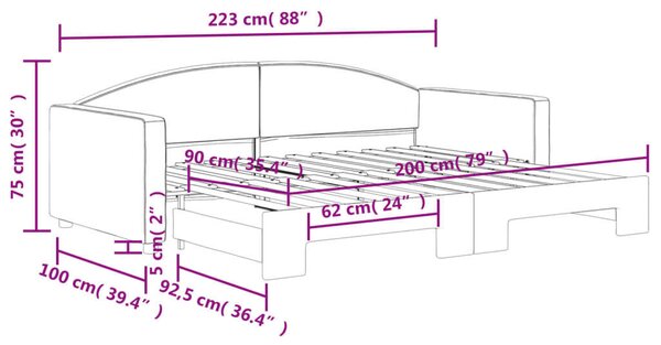Sötétszürke kihúzható szövet heverő 90 x 200 cm