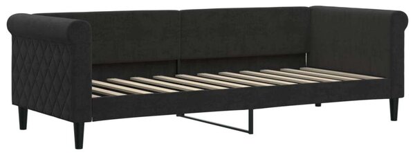 Fekete kihúzható bársony heverő 80 x 200 cm