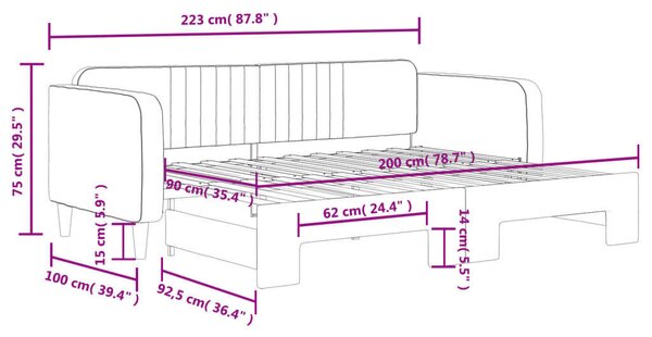 Fekete kihúzható szövet heverő 90x200 cm