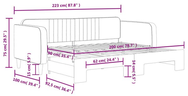 Sötétzöld kihúzható bársony heverő 90 x 200 cm