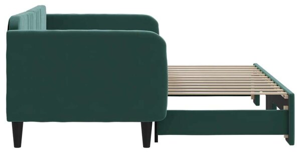 Sötétzöld kihúzható bársony heverő 90 x 200 cm