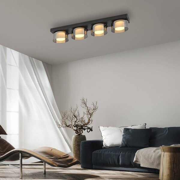 Paul Neuhaus LED mennyezeti lámpa Rika, 70 cm, üveg, fényerőszabályzó, dimmelhető, Fekete, Nappali / Étkező, Üveg, Modern