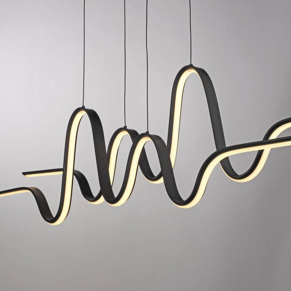 Paul Neuhaus Altitude LED-es függőlámpa, fekete, hossza 125 cm, dimmelhető, Fekete, Nappali / Étkező, fém, Modern