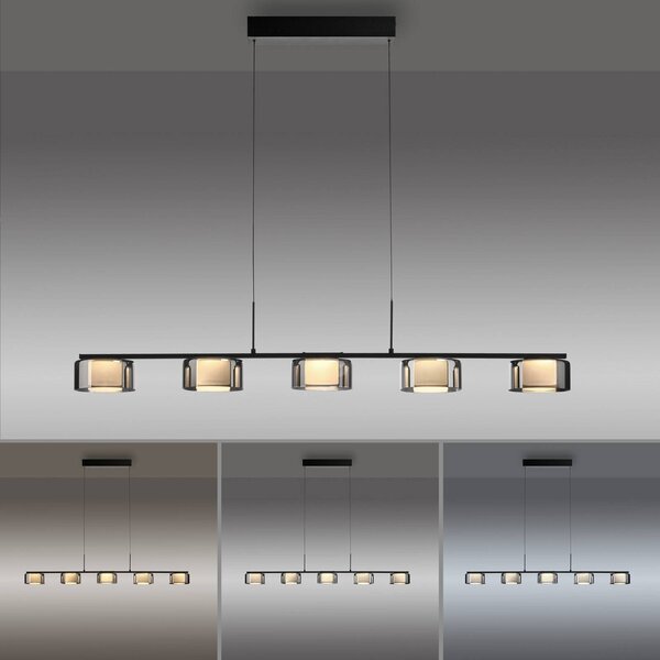 Paul Neuhaus Rika LED-es függőlámpa, 119 cm, üveg, fényerőszabályzóval,, dimmelhető, Fekete, Nappali / Étkező, Üveg, Modern