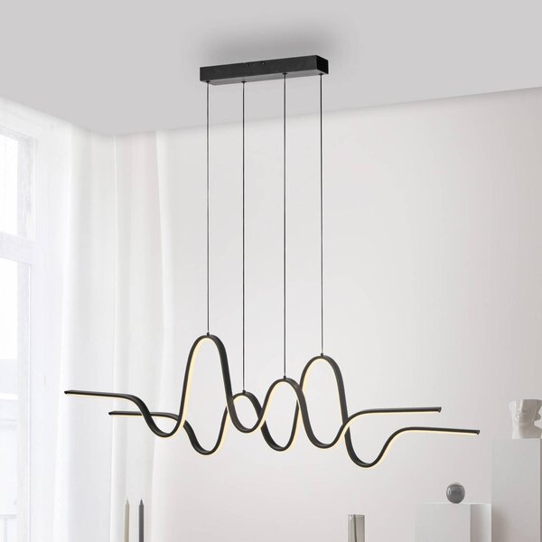 Paul Neuhaus Altitude LED-es függőlámpa, fekete, hossza 125 cm, dimmelhető, Fekete, Nappali / Étkező, fém, Modern