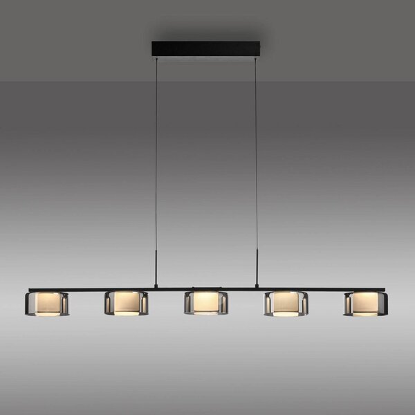 Paul Neuhaus Rika LED-es függőlámpa, 119 cm, üveg, fényerőszabályzóval,, dimmelhető, Fekete, Nappali / Étkező, Üveg, Modern