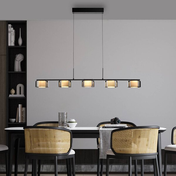 Paul Neuhaus Rika LED-es függőlámpa, 119 cm, üveg, fényerőszabályzóval,, dimmelhető, Fekete, Nappali / Étkező, Üveg, Modern