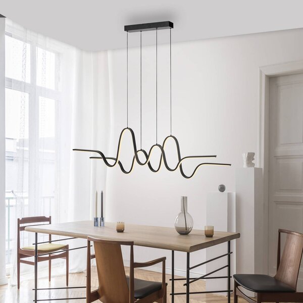 Paul Neuhaus Altitude LED-es függőlámpa, fekete, hossza 125 cm, dimmelhető, Fekete, Nappali / Étkező, fém, Modern