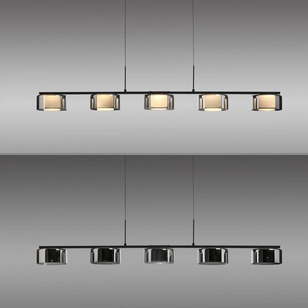 Paul Neuhaus Rika LED-es függőlámpa, 119 cm, üveg, fényerőszabályzóval,, dimmelhető, Fekete, Nappali / Étkező, Üveg, Modern