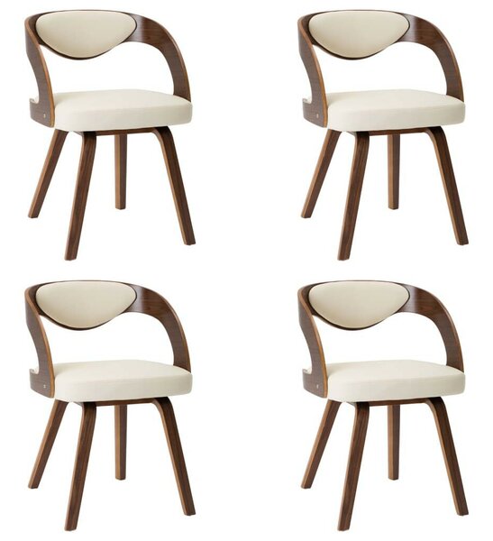 Elegáns Krémszínű Étkezőszék Szett - 4 db - Fa és Műbőr