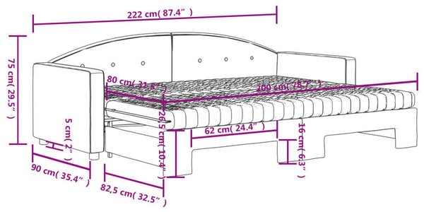 VidaXL sötétzöld kihúzható bársony heverő matraccal 80 x 200 cm